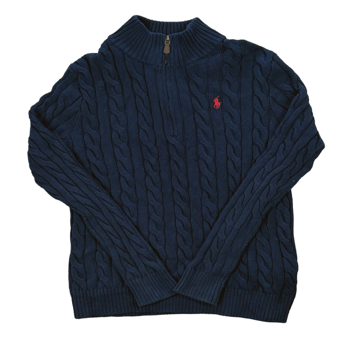 Polo Ralph Lauren Cable Knit Quarter Zip – Navy/Red – S