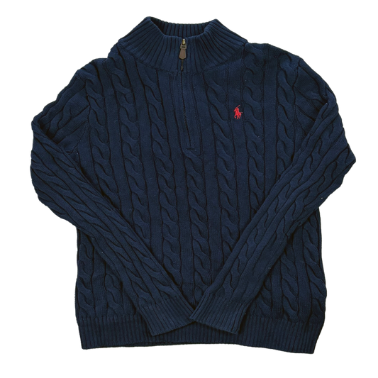 Polo Ralph Lauren Cable Knit Quarter Zip – Navy/Red – S
