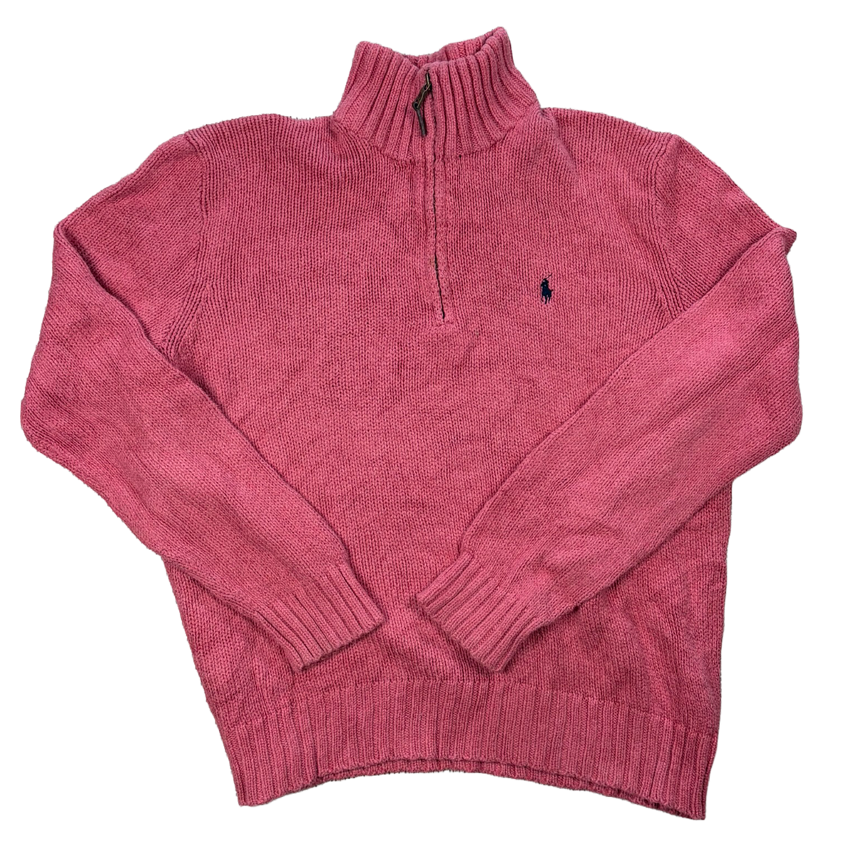 Polo by Ralph Lauren Quarter Zip Knit Sweater – Coral Pink/Navy – L