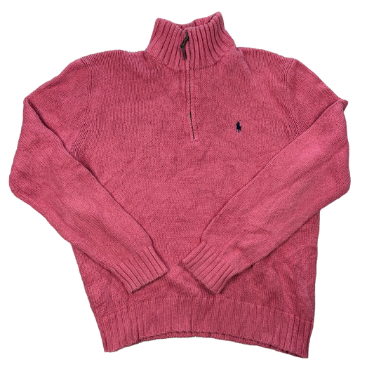 Polo by Ralph Lauren Quarter Zip Knit Sweater – Coral Pink/Navy – L