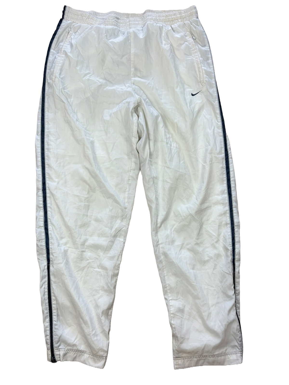Vintage Nike Side Zip Track Pants White Navy | L