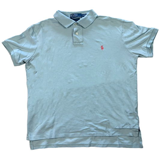 Polo Ralph Lauren Custom Fit Polo Shirt Light Blue Pink Pony | Size M