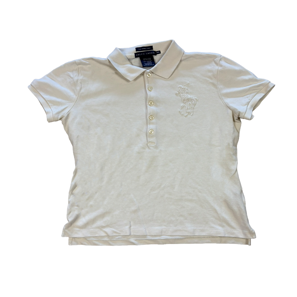 Ralph Lauren The Skinny Polo White Beaded Logo – Size M