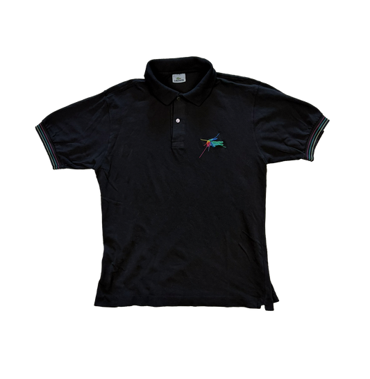 Vintage Lacoste Polo Shirt Schwarz – Multicolor Embroidery – Größe 5 / L
