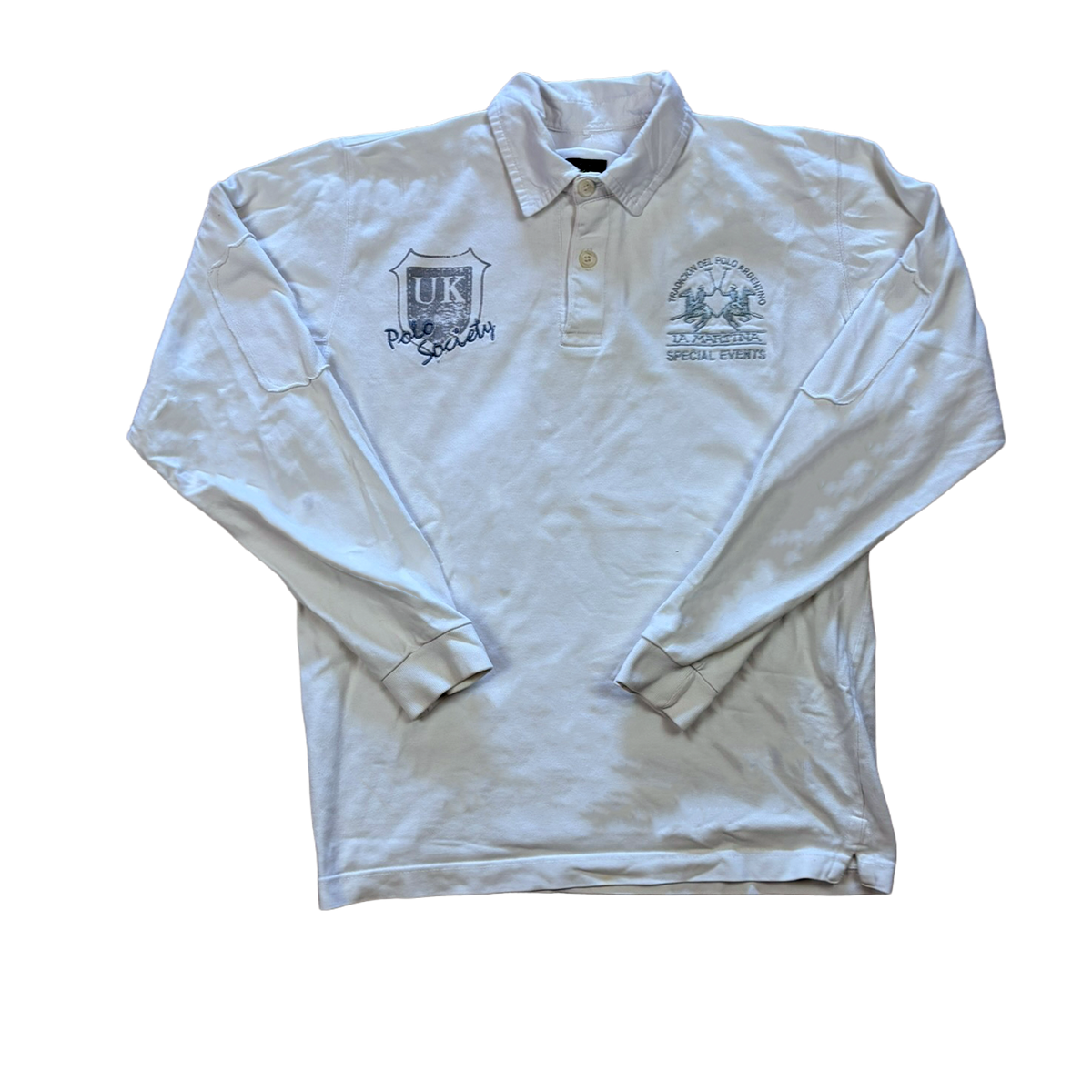 La Martina Polo Society Longsleeve Polo Shirt Weiß – Special Events – Größe S