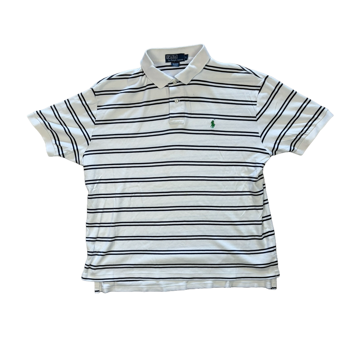 Polo Ralph Lauren Striped Polo Shirt Weiß/Navy – Green Pony – Größe L