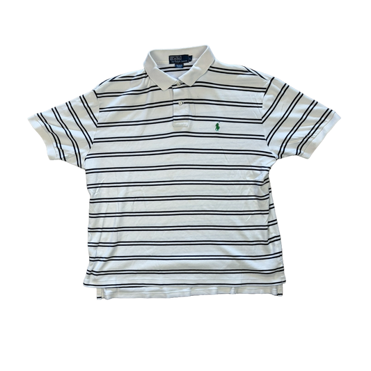 Polo Ralph Lauren Striped Polo Shirt Weiß/Navy – Green Pony – Größe L