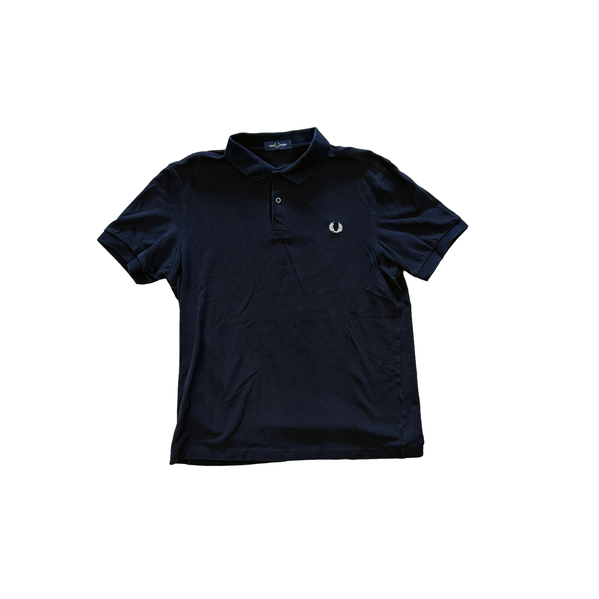 Fred Perry Polo Shirt Schwarz – Weißes Laurel Wreath Logo – Größe L
