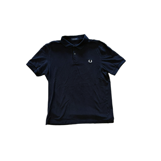 Fred Perry Polo Shirt Schwarz – Weißes Laurel Wreath Logo – Größe L