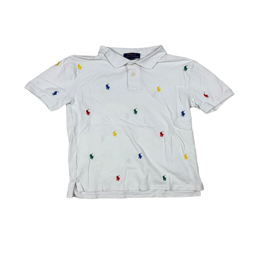 Polo Ralph Lauren All Over Pony Polo Shirt Weiß Multicolor – Größe M (10–12)