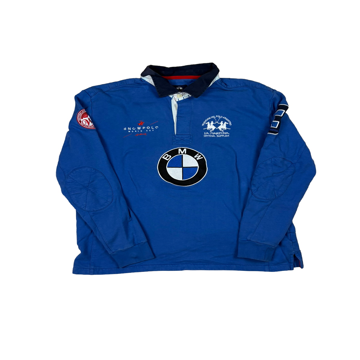 La Martina BMW Polo Team Rugby Shirt Blau – Snow Polo World Cup St. Moritz – Größe 3XL