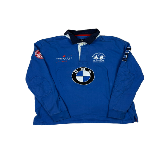 La Martina BMW Polo Team Rugby Shirt Blau – Snow Polo World Cup St. Moritz – Größe 3XL