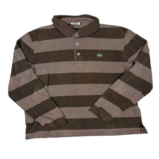 Lacoste Vintage Langarm Poloshirt Braun Gestreift – Größe L