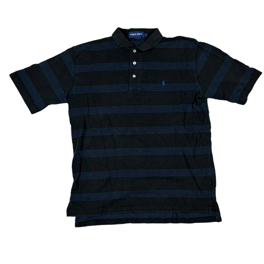 Polo Golf Ralph Lauren Vintage Poloshirt Schwarz Blau Gestreift – Größe L