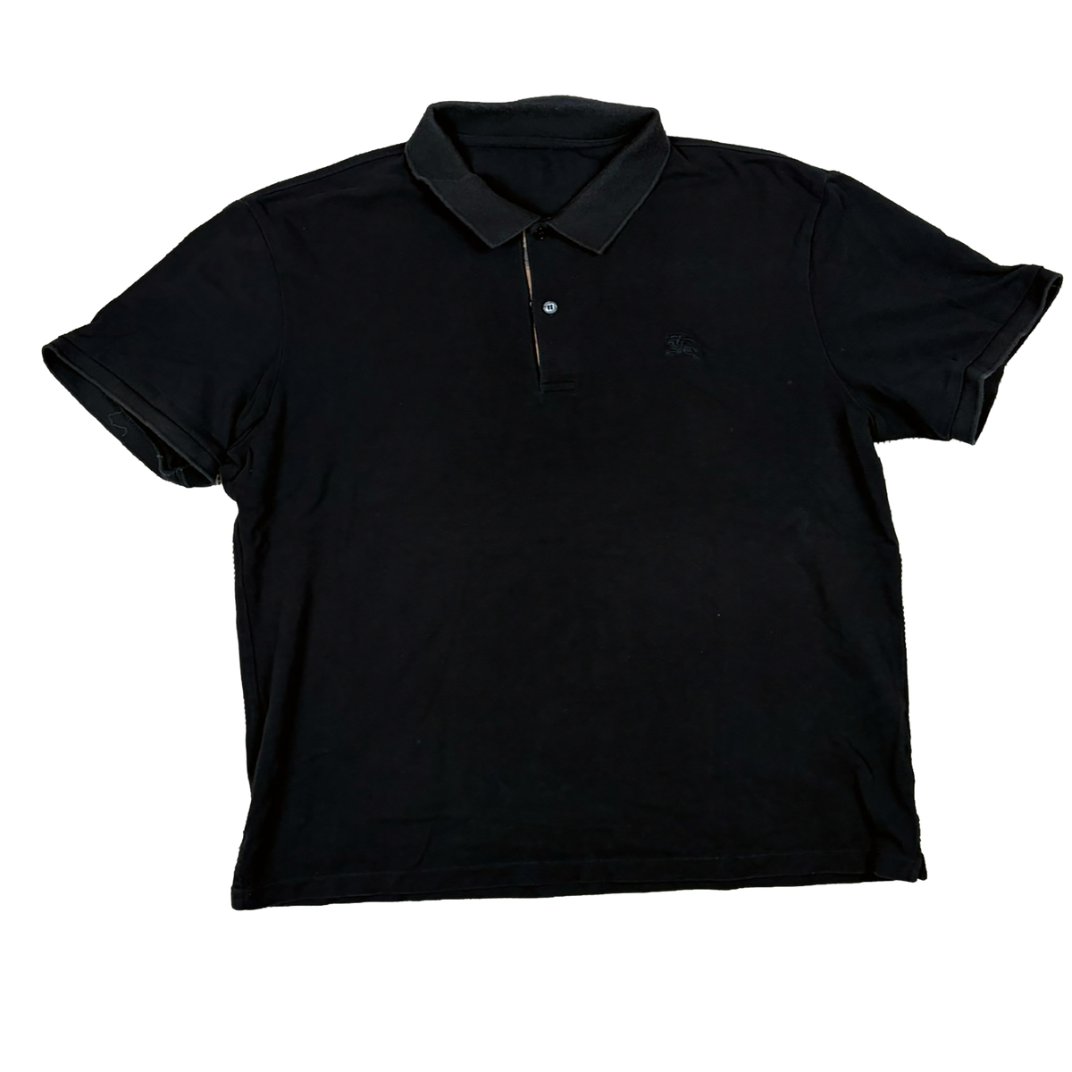 Burberry Vintage Polo Shirt Schwarz mit Nova Check Detail – 100% Baumwolle