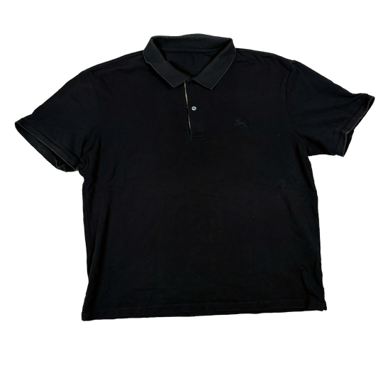 Burberry Vintage Polo Shirt Schwarz mit Nova Check Detail – 100% Baumwolle