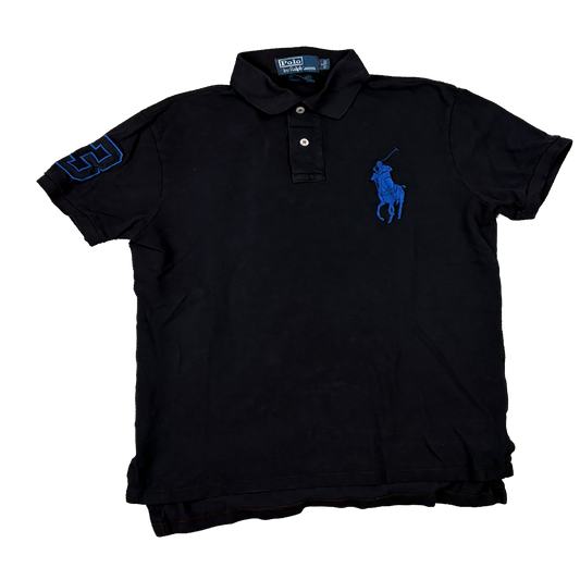 Polo Ralph Lauren Custom Fit Big Pony Poloshirt Schwarz/Blau – Größe S – Vintage