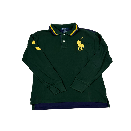 Polo Ralph Lauren Big Pony Rugby Shirt Grün/Navy – Größe M – Vintage