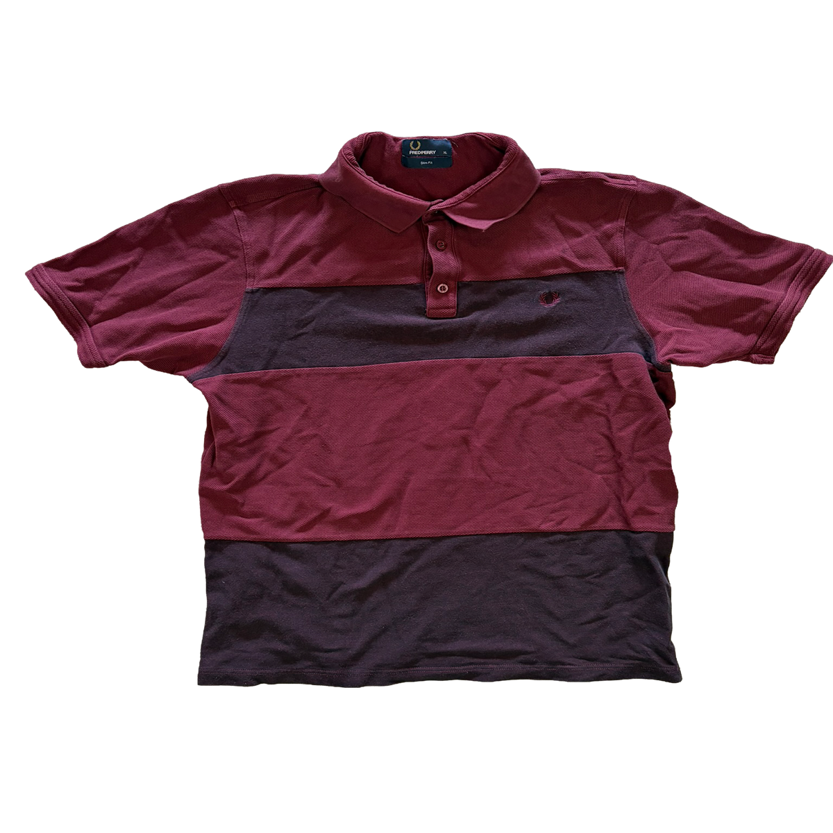 Fred Perry Slim Fit Poloshirt Bordeaux Dunkelrot Colorblock – Größe XL