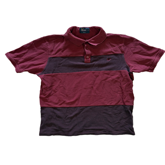 Fred Perry Slim Fit Poloshirt Bordeaux Dunkelrot Colorblock – Größe XL