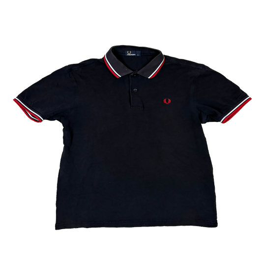 Fred Perry Poloshirt Navy – Größe M – Rot/Weiß Double Tipped – Laurel Wreath Polo