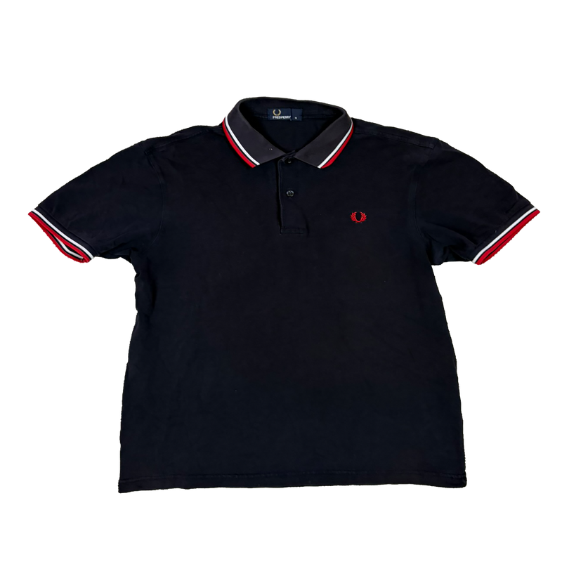 Fred Perry Poloshirt Navy – Größe M – Rot/Weiß Double Tipped – Laurel Wreath Polo