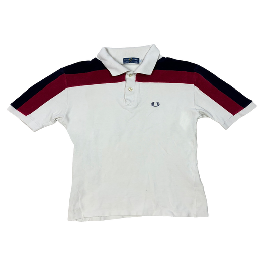 Vintage Fred Perry Sportswear Poloshirt Made in England – Weiß / Navy / Bordeaux – Größe 14 / 40